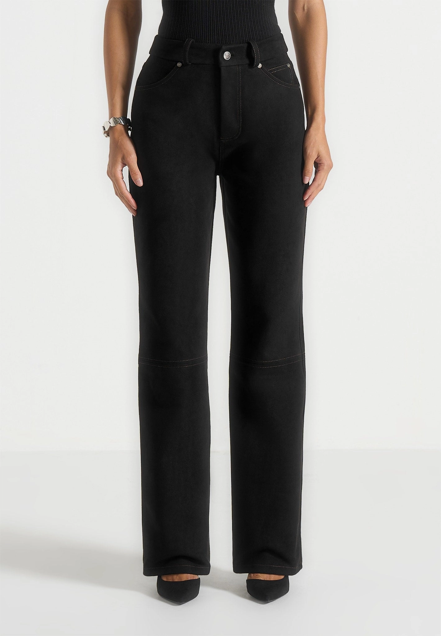 Kalie - Suede Boyfriend Jeans - Black Anti Fade Technology