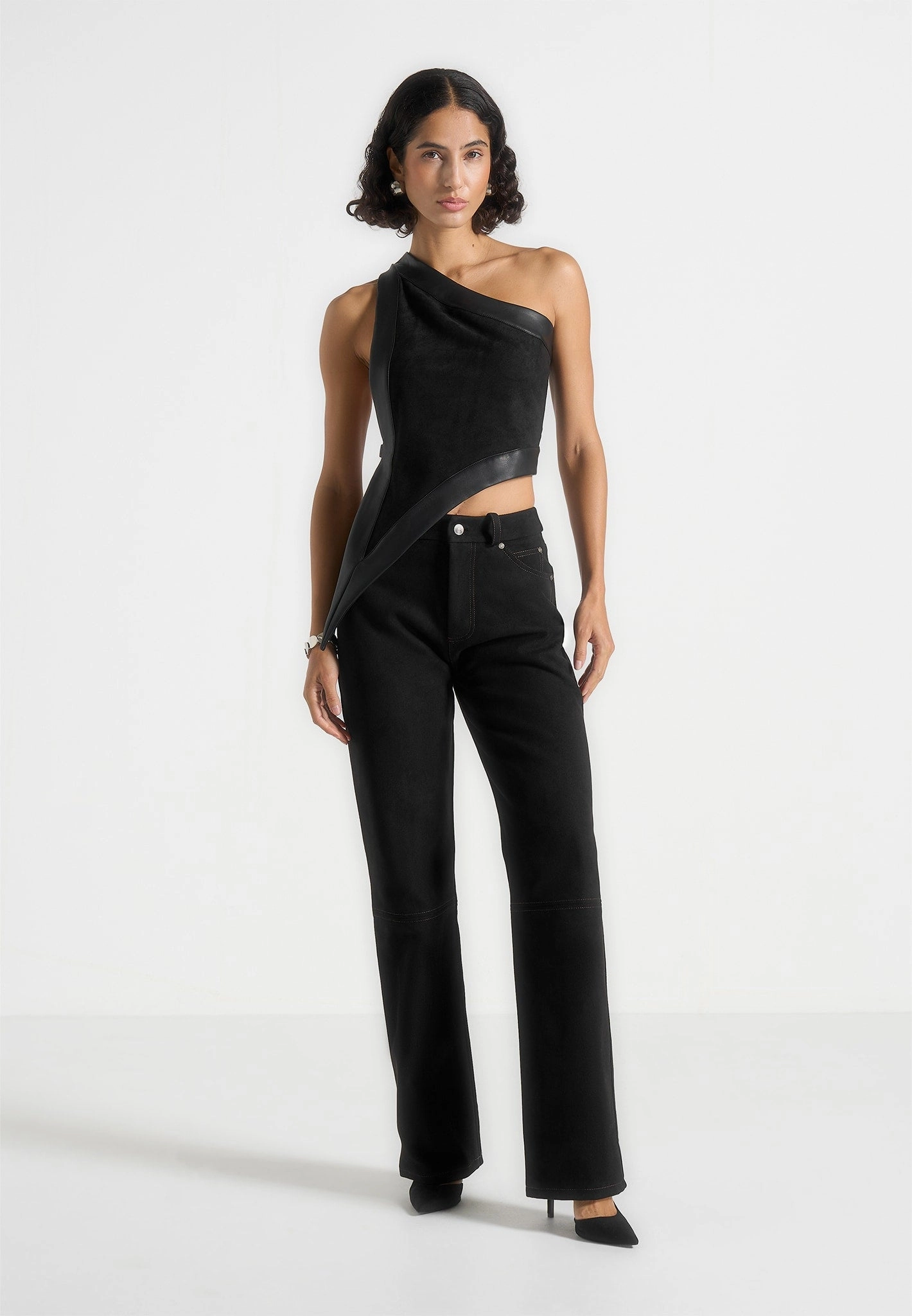 All Round Wear Textured Loose Luxury Kalie - Suede Boyfriend Jeans - Black