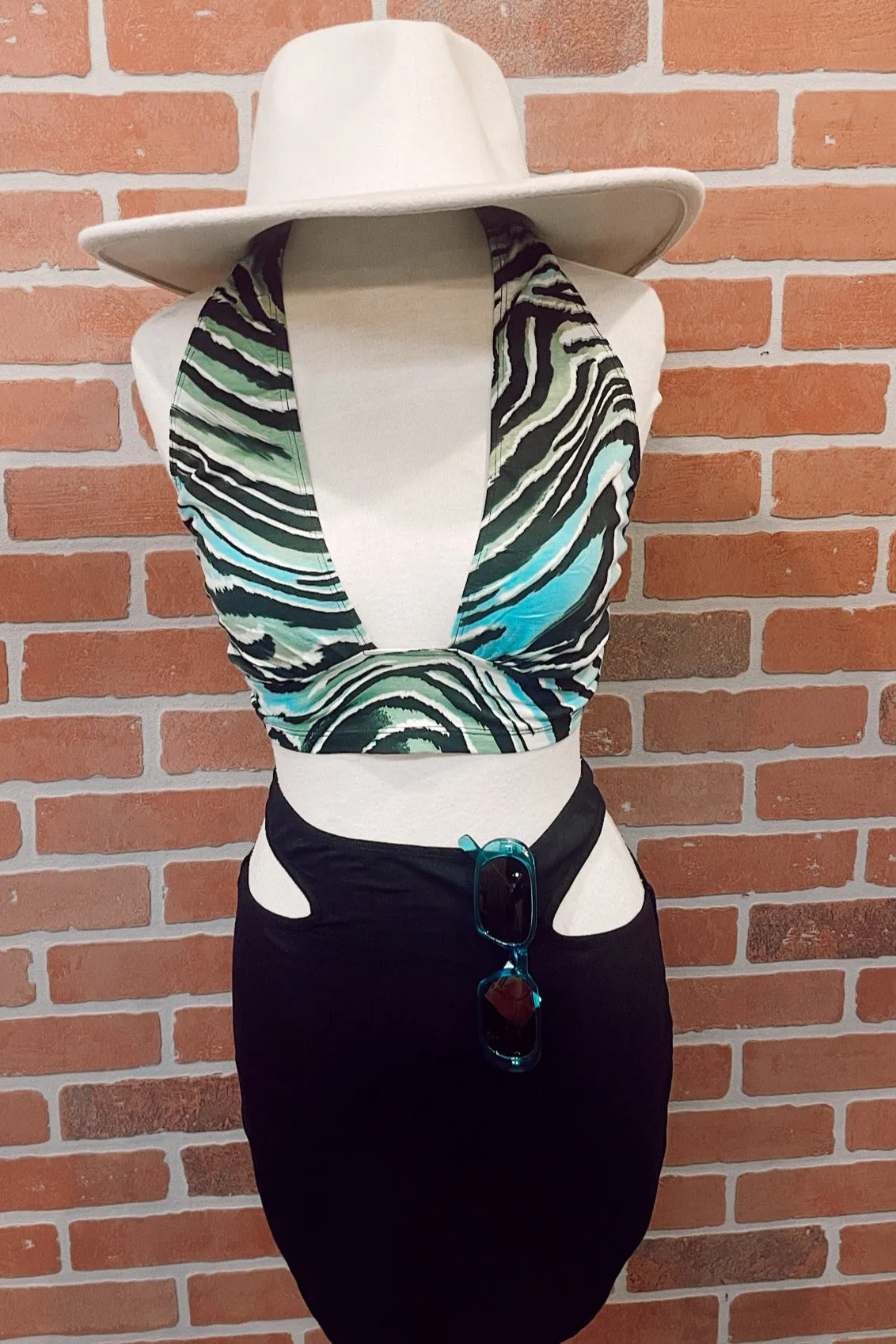 Motel Rocks Silta Top - Warped Zebra Flexible Knit Blend Recycled Polyester
