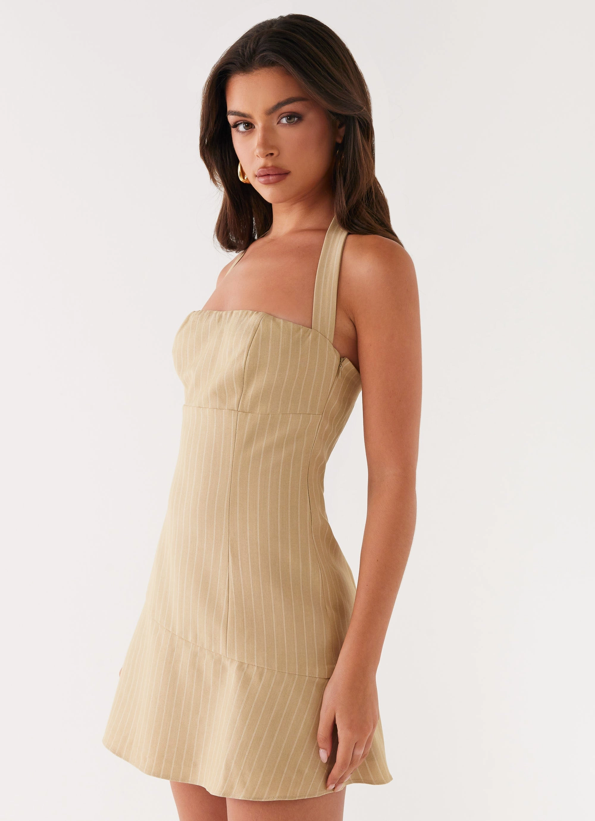 Vibe Shot Erica Mini Dress - Beige Stripe