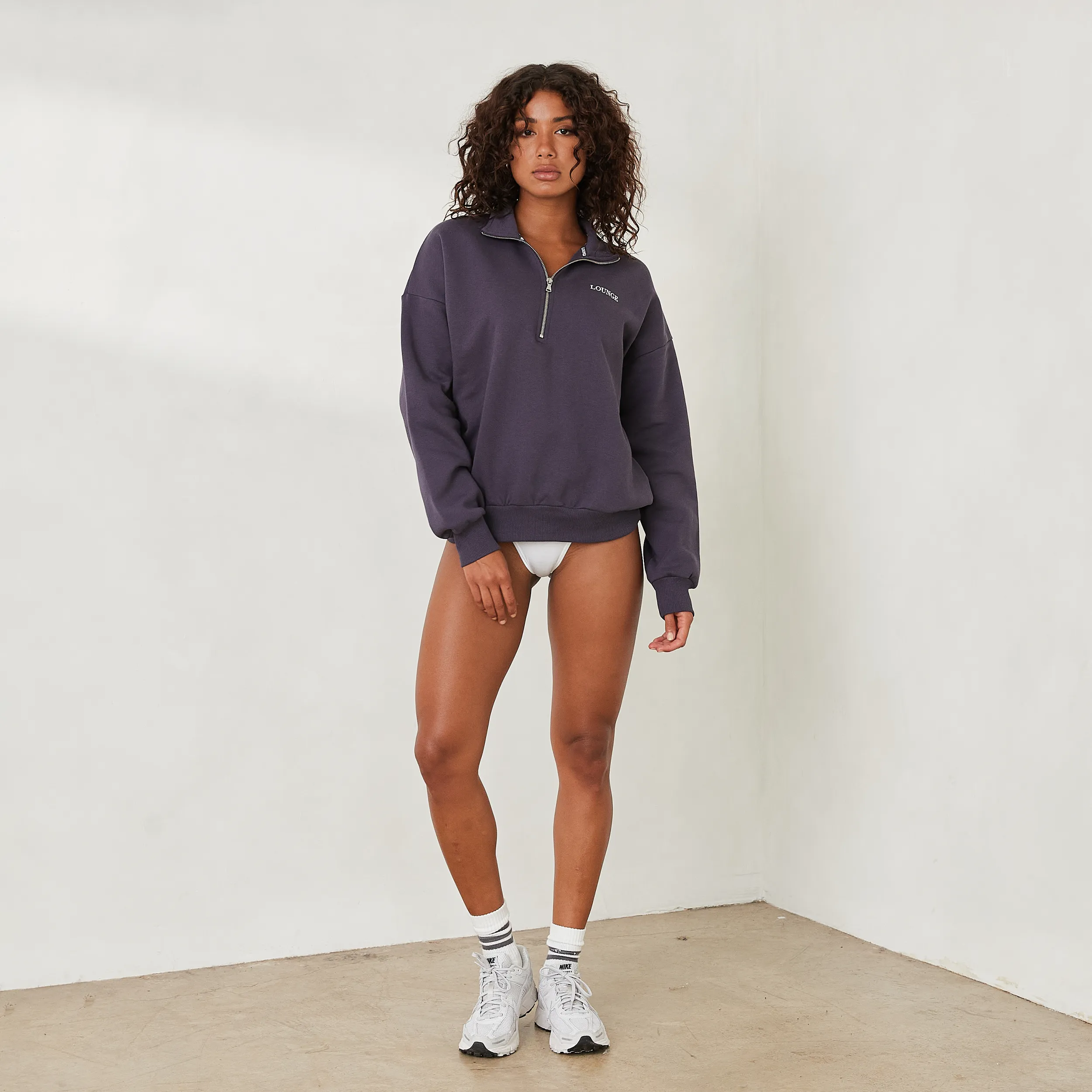 Essential Oversized Quarter Zip Sweater - Smoked Blue