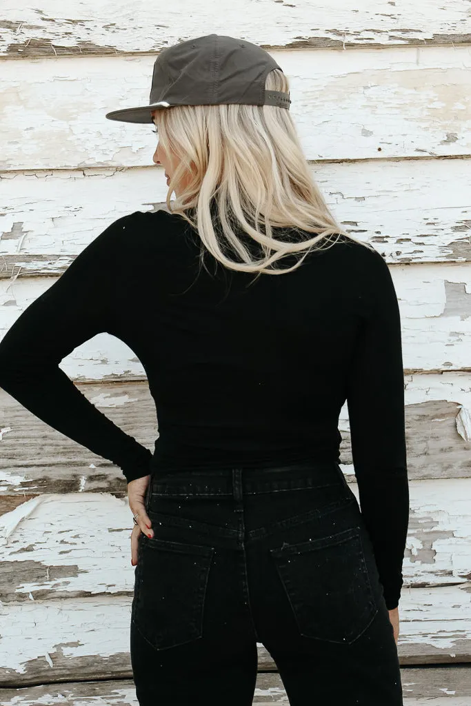 Essential Turtleneck Long Sleeve Bodysuit - Black Hidden Pocket Minimalist Design