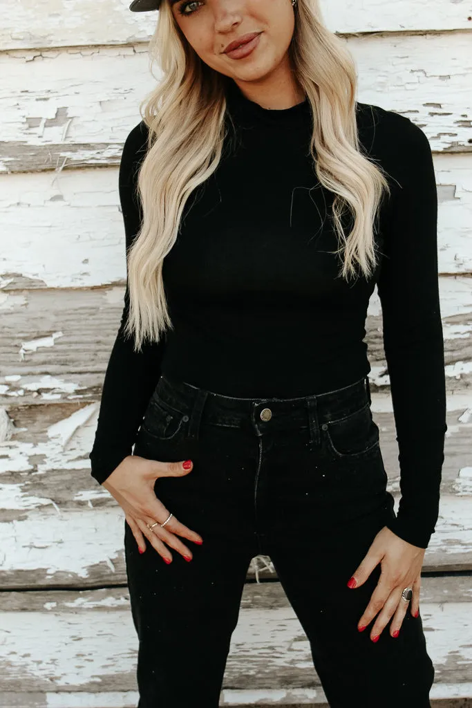 FrenchTerryTexture NonIrritating Essential Turtleneck Long Sleeve Bodysuit - Black
