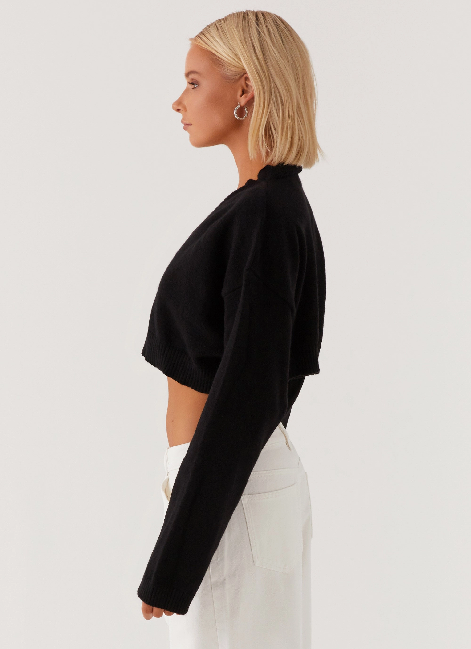 Microfiber Shell Durable Outer Layer Endlessly Cropped Cardigan - Black