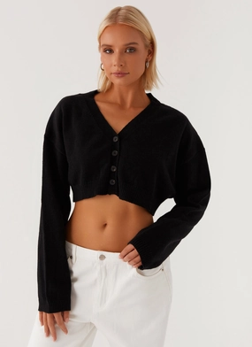 Endlessly Cropped Cardigan - Black High Density Weave