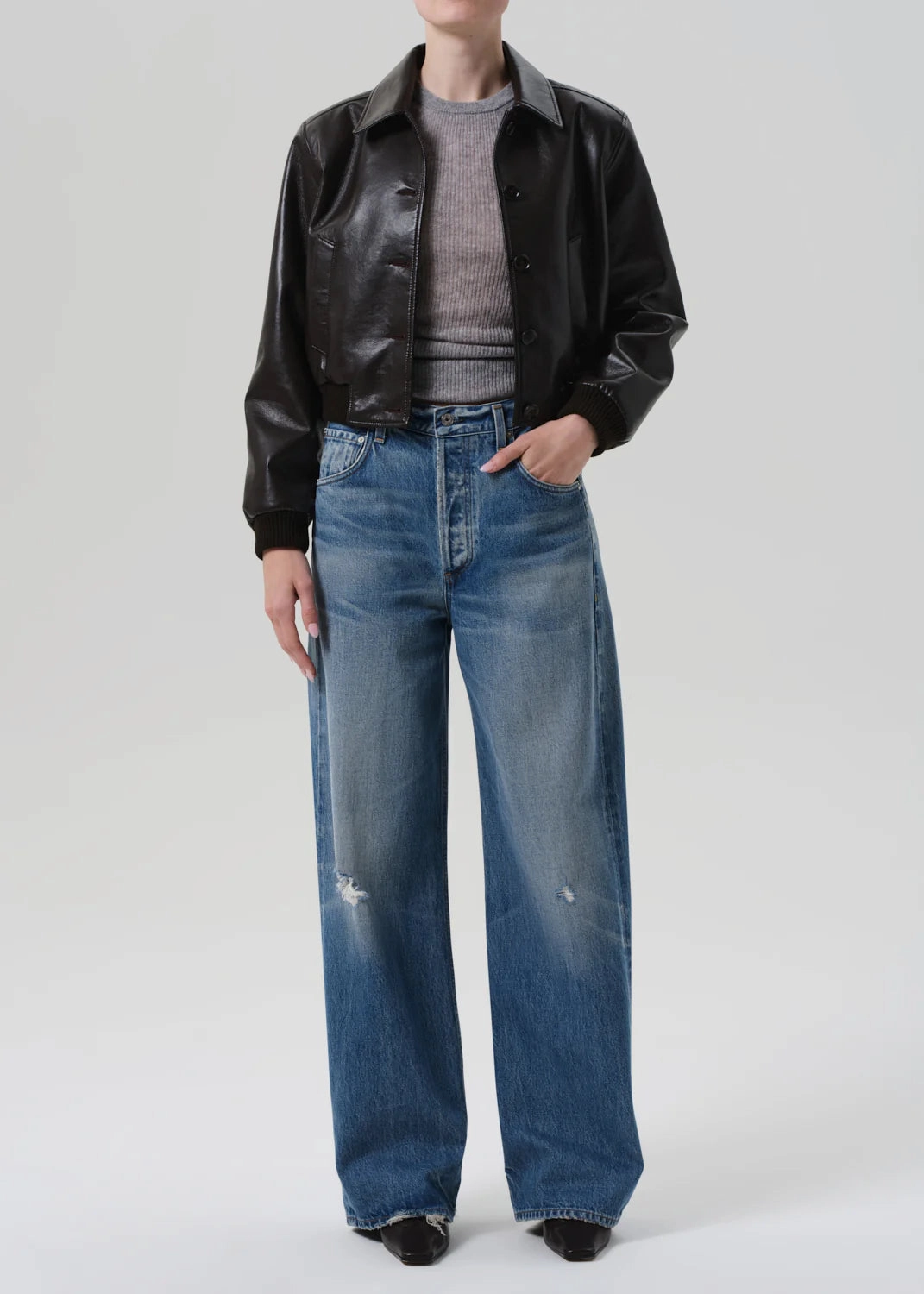 Worship Lola Leather Bomber in Brown