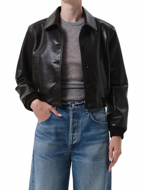 Glamour Non Restrictive Cut Lola Leather Bomber in Brown