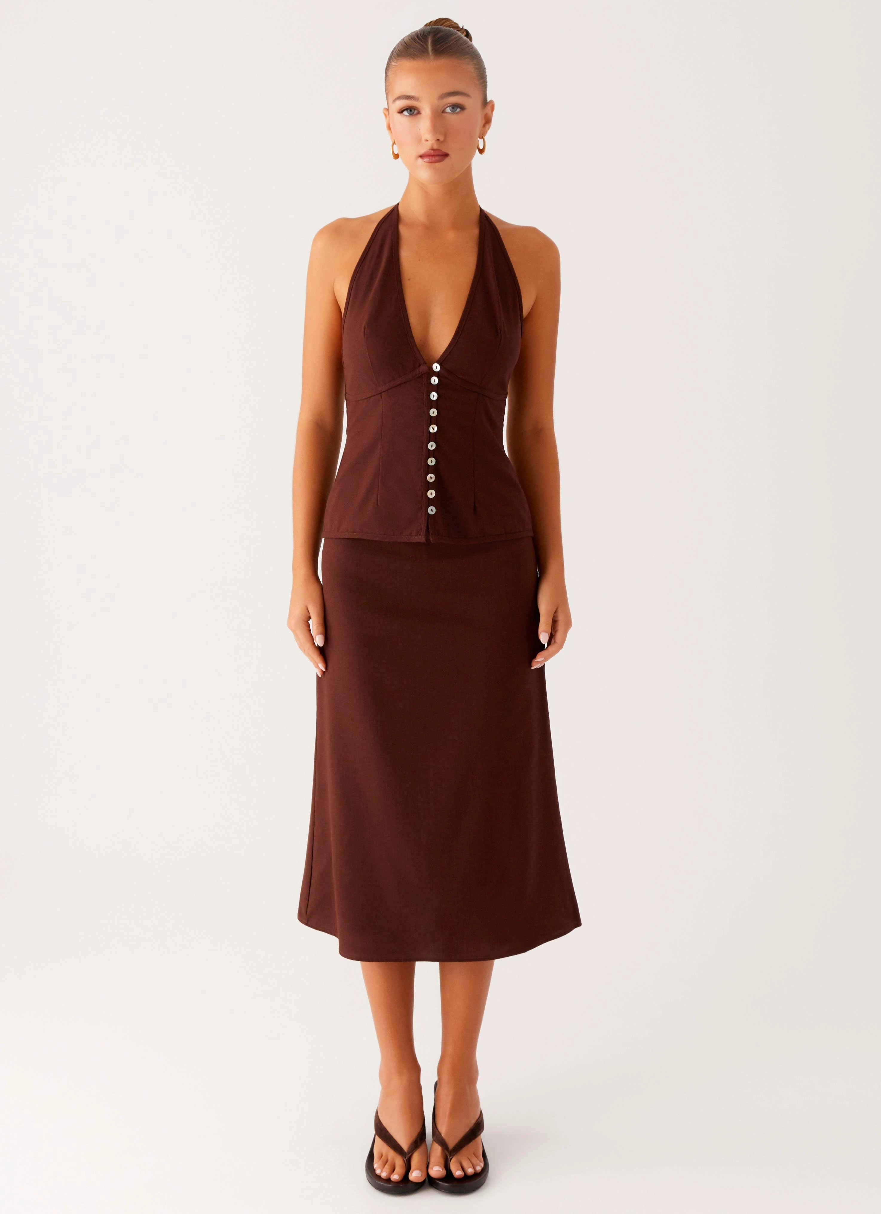 Laid Back Look Red Carpet Look Esther Midi Skirt - Chocolate