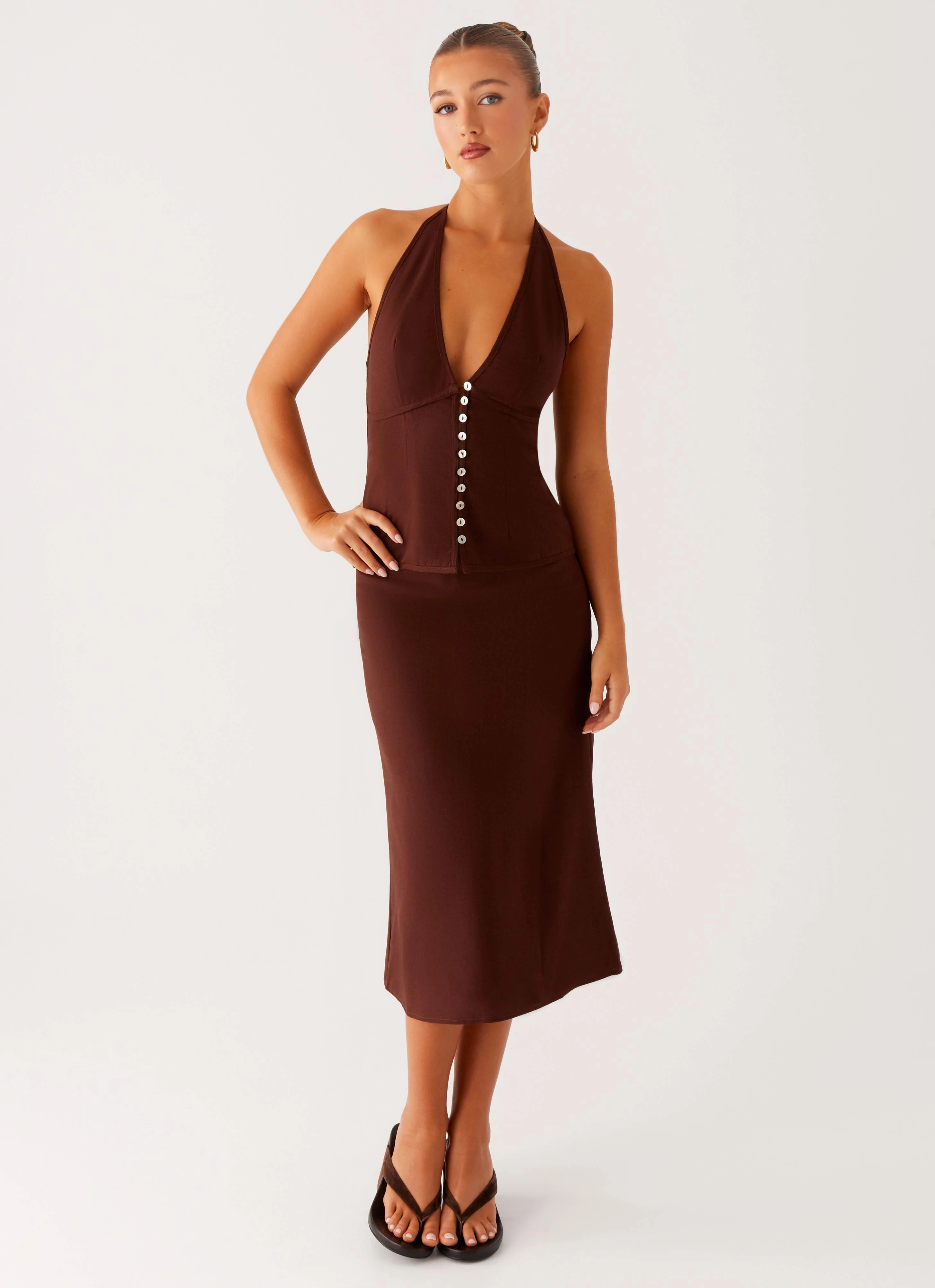 Resale Value Esther Midi Skirt - Chocolate