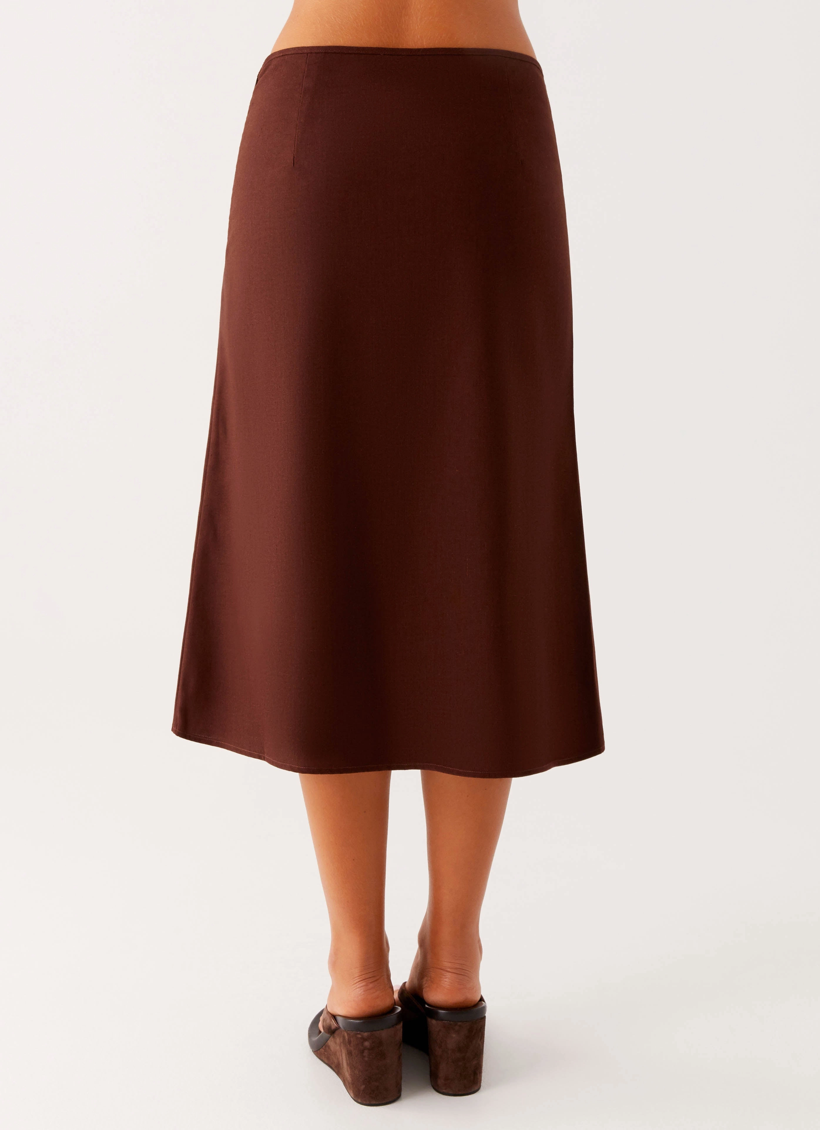 Esther Midi Skirt - Chocolate Linen Cotton Mix