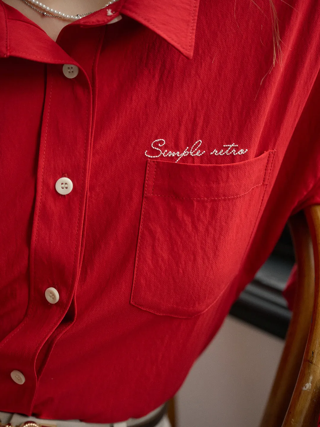 Estrella Classic Lapel Contrast SR Logo Embroidered Pocket Shirt - Yellow Stretchable Material