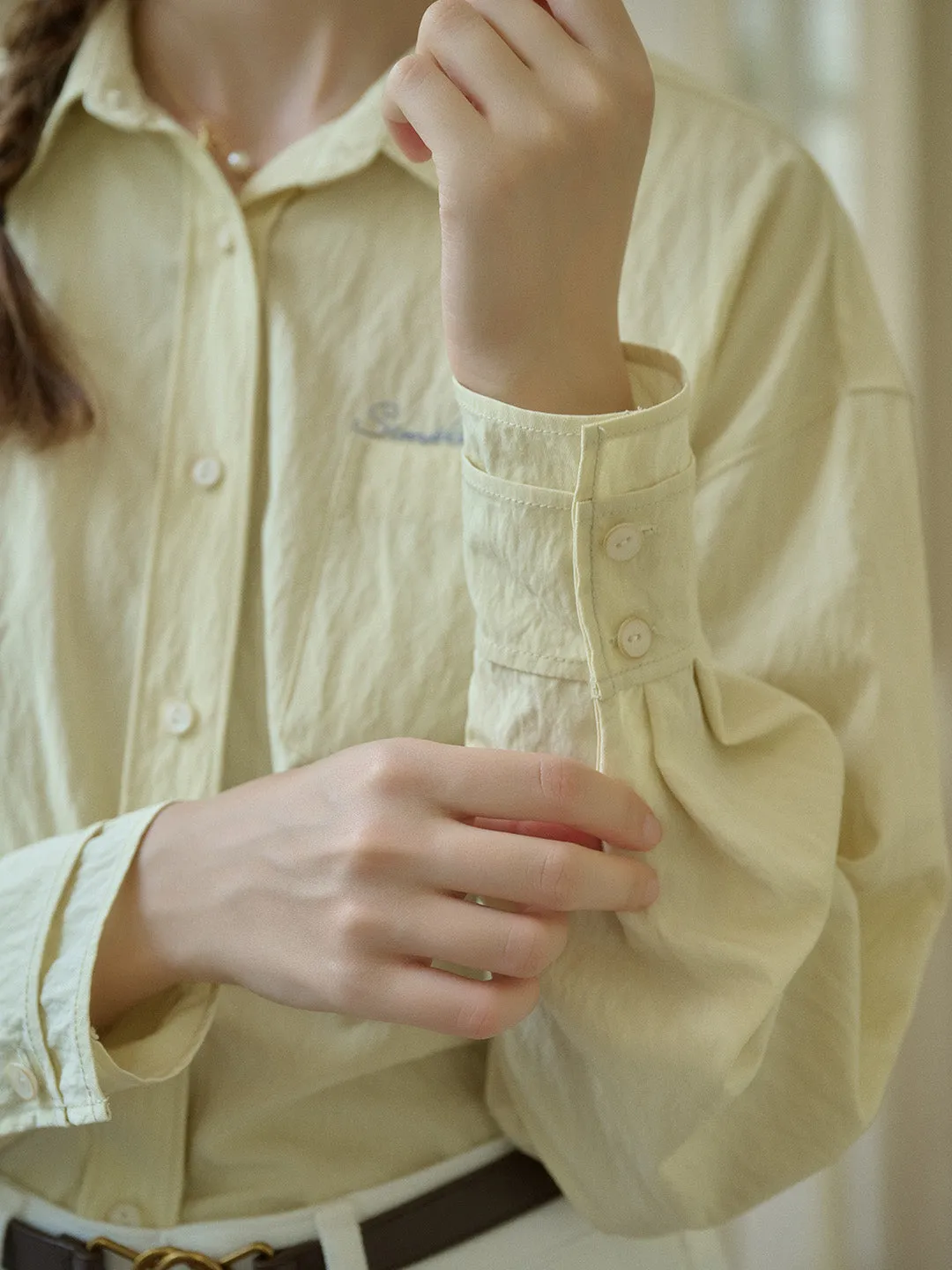 Low Profile Collar Estrella Classic Lapel Contrast SR Logo Embroidered Pocket Shirt - Yellow