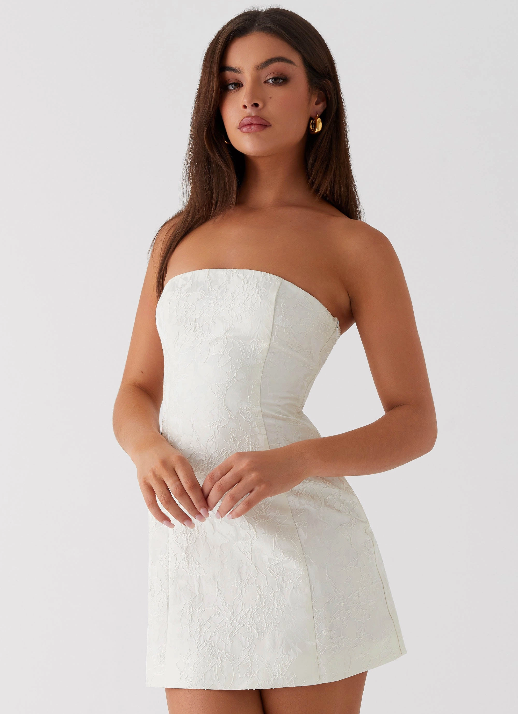 Eternity Strapless Mini Dress - Ivory Elasticized Hem Couture Inspired