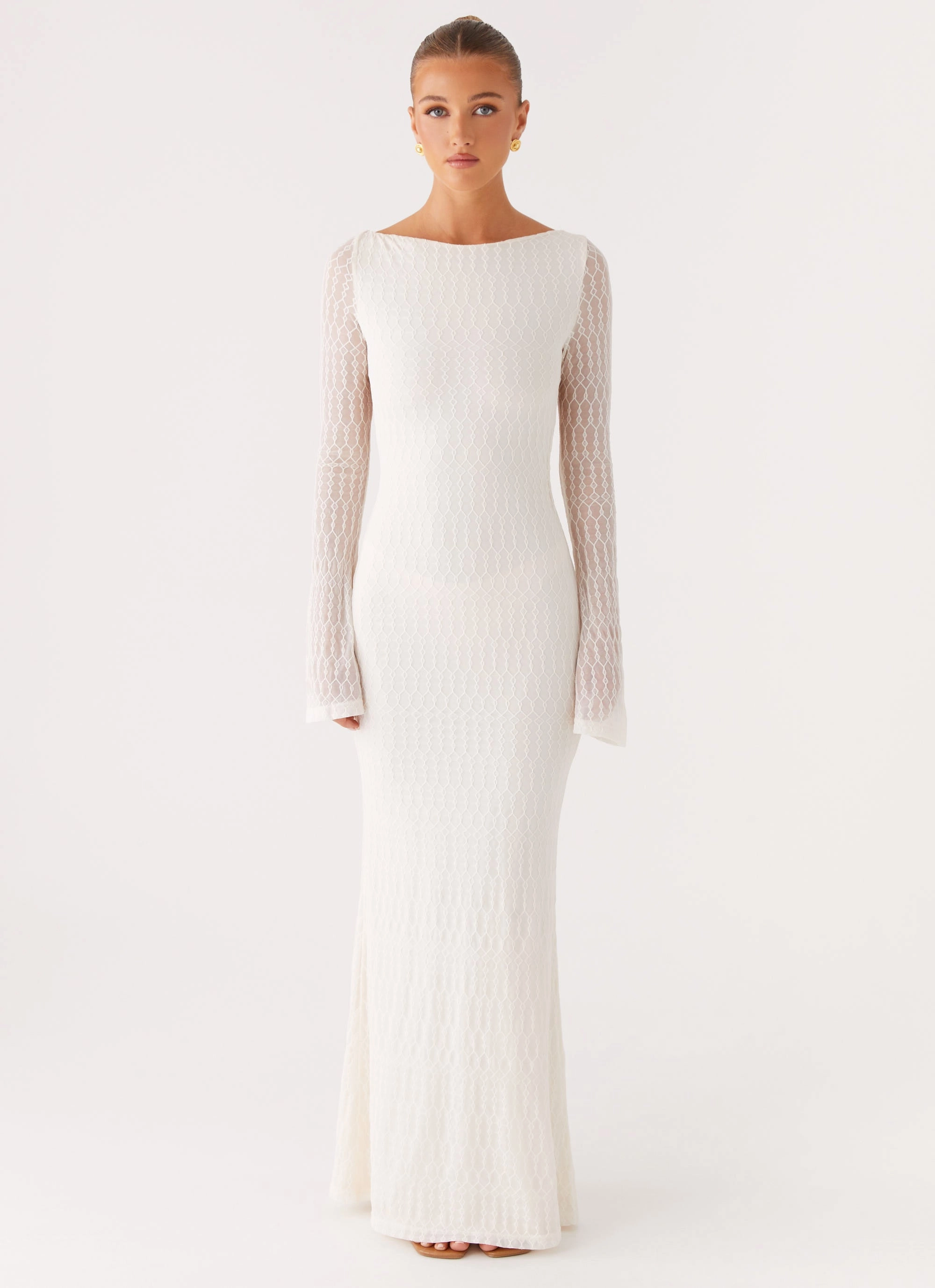 Simple Elegance Wrap Glow Ethereal Long Sleeve Maxi Dress - Ivory