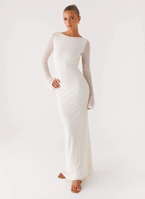 City Rhythm Work Comfort Ethereal Long Sleeve Maxi Dress - Ivory
