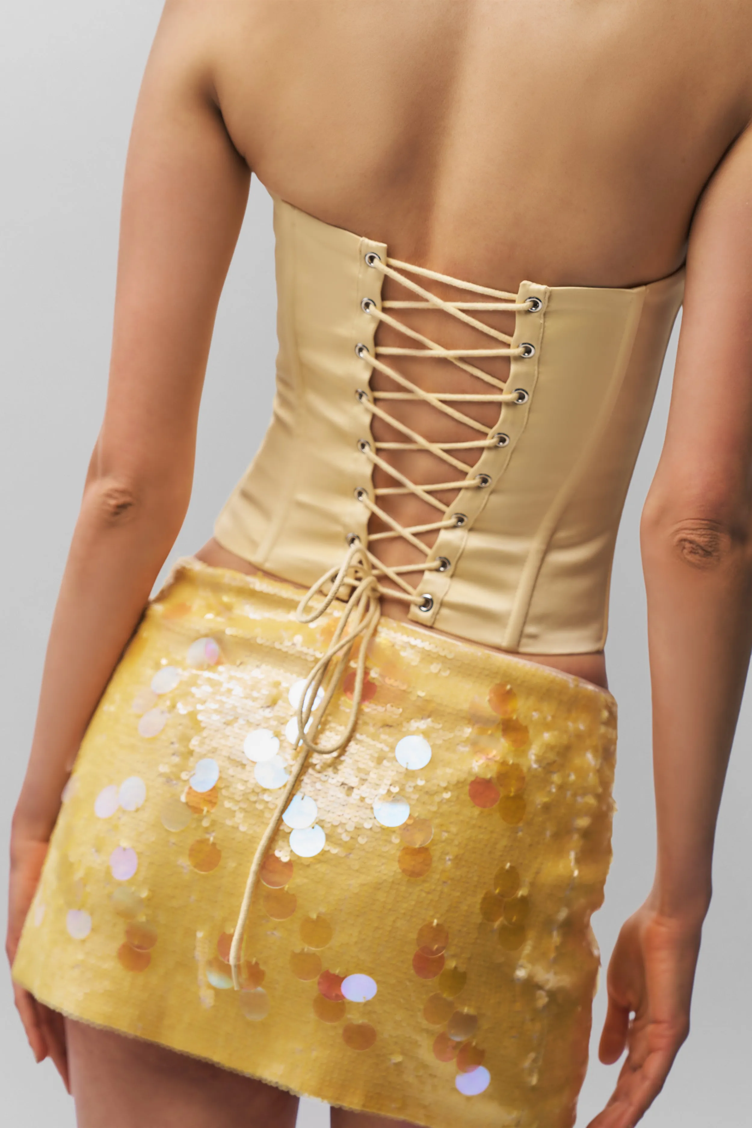 Stretch Weave Construction Bonded Hemline Satin Corset