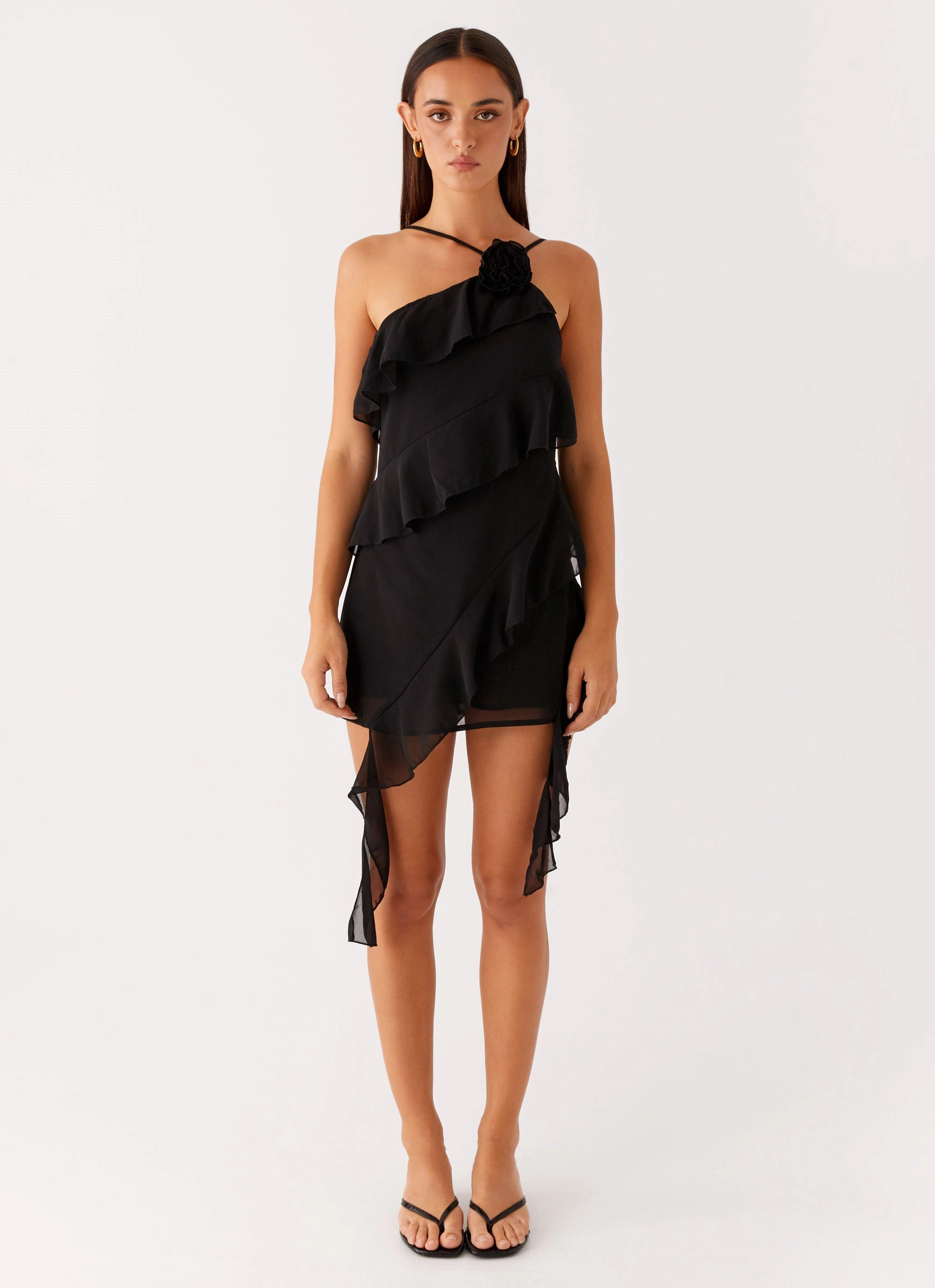 High End Quality Recycled Polyester Sita Mini Dress - Black