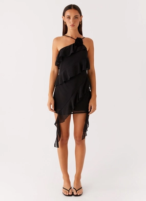 High End Quality Recycled Polyester Sita Mini Dress - Black