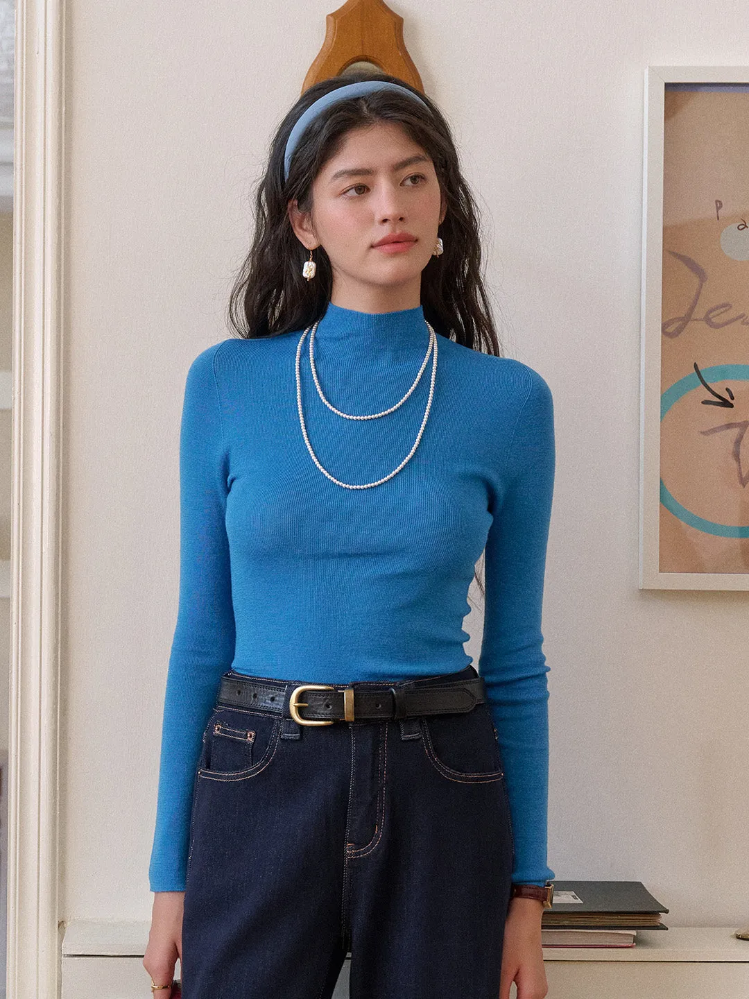 DoubleStitching Annalise Mock Neck 100% Merino Wool Sweater