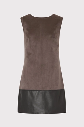 Earth-Tone Eve Suede Leather Combo Shift Dress