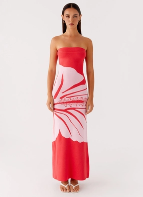 Shine Dressy Jala Strapless Knit Maxi Dress - Red Floral
