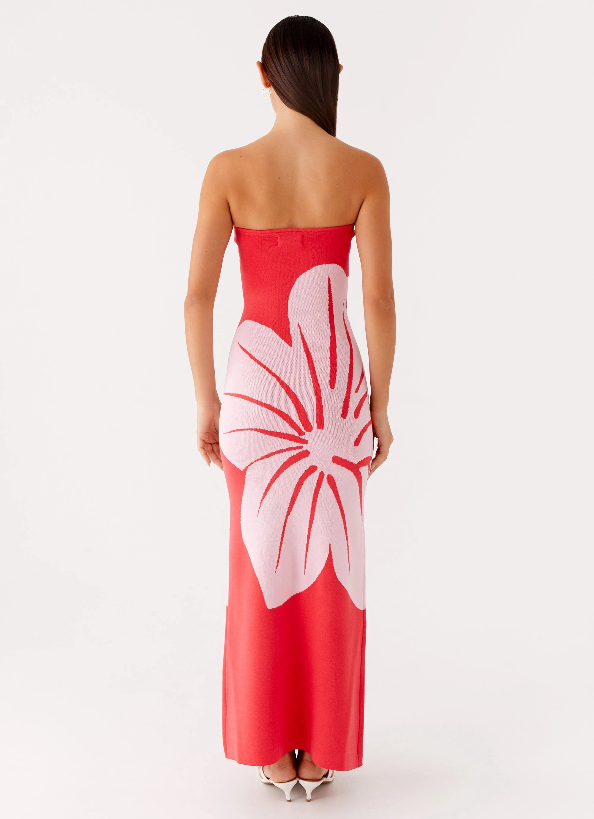 Jala Strapless Knit Maxi Dress - Red Floral Balanced Shape