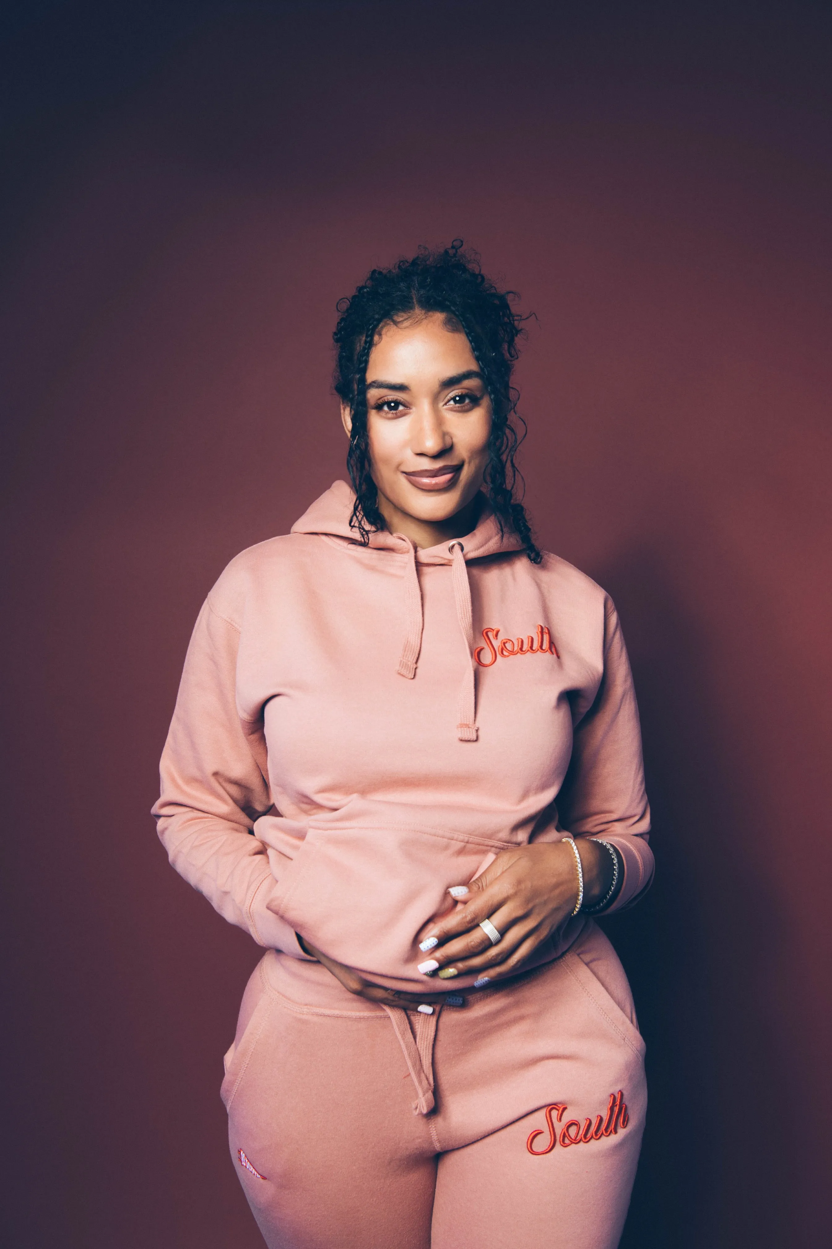 Evergreen South Script Hoodie - Blush/Red