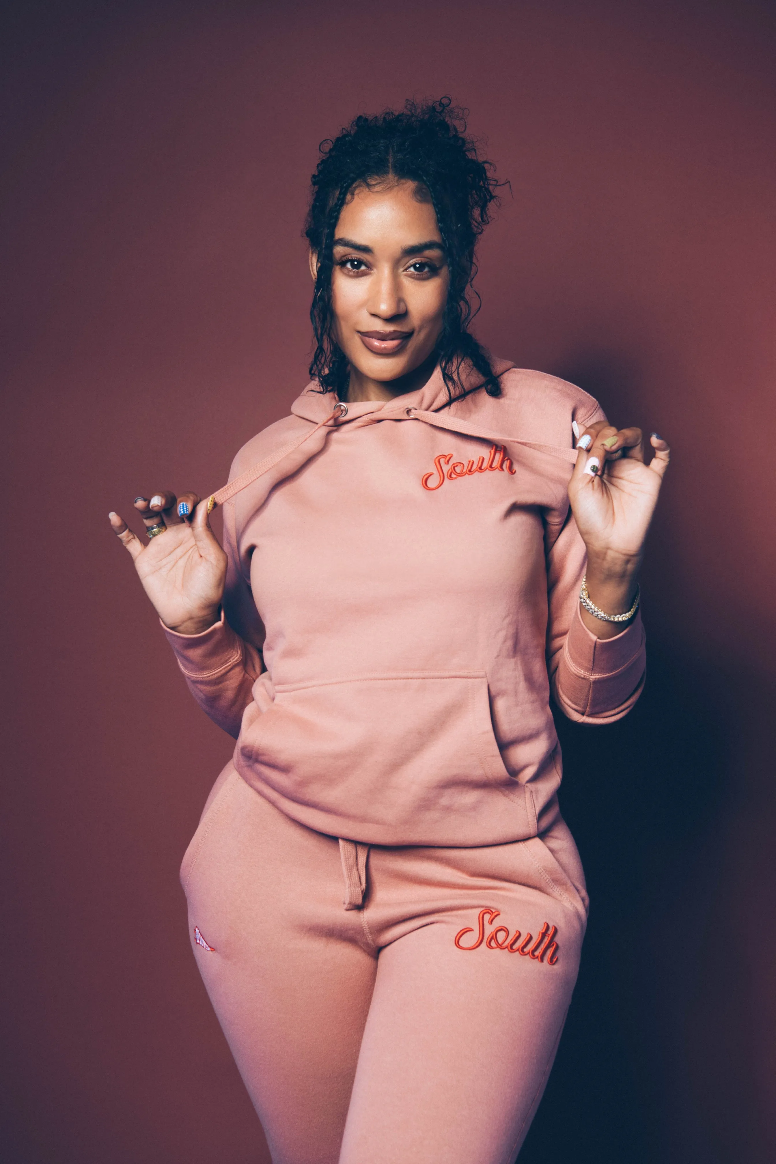 Evergreen South Script Hoodie - Blush/Red