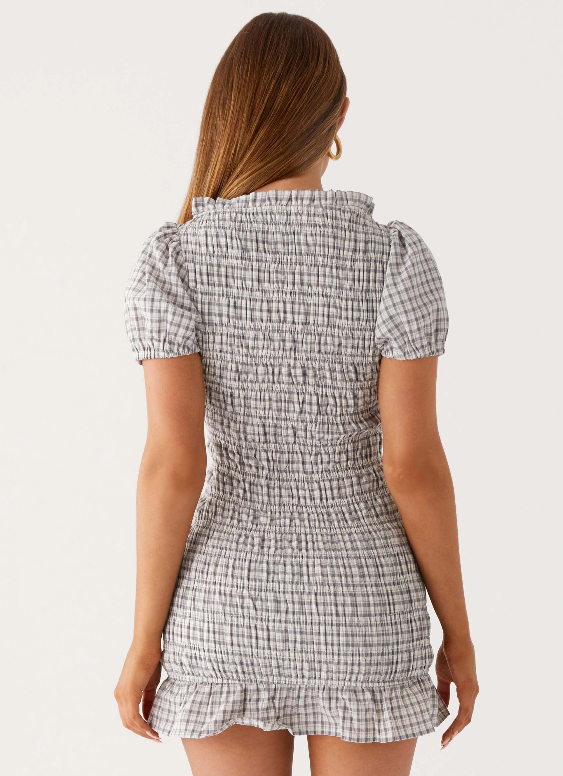 Millicent Ruched Mini Dress - Grey Check Relax Piece Comfy Yet Stylish