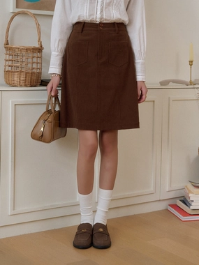 Amalia Knee-Length Corduroy Skirt HiddenDrawcord