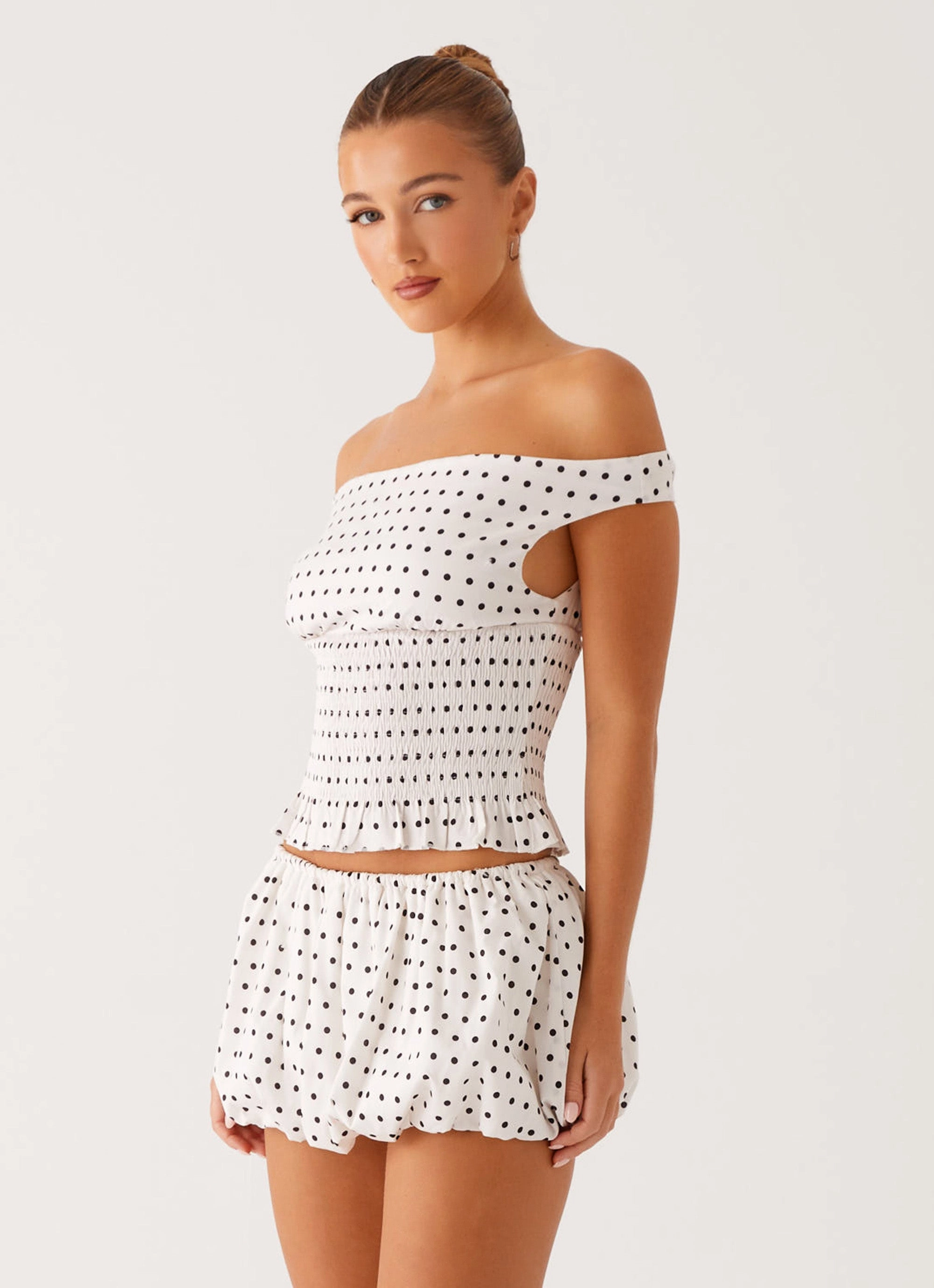 Removable Belt Heather Mini Skort - White Black Polka Dot
