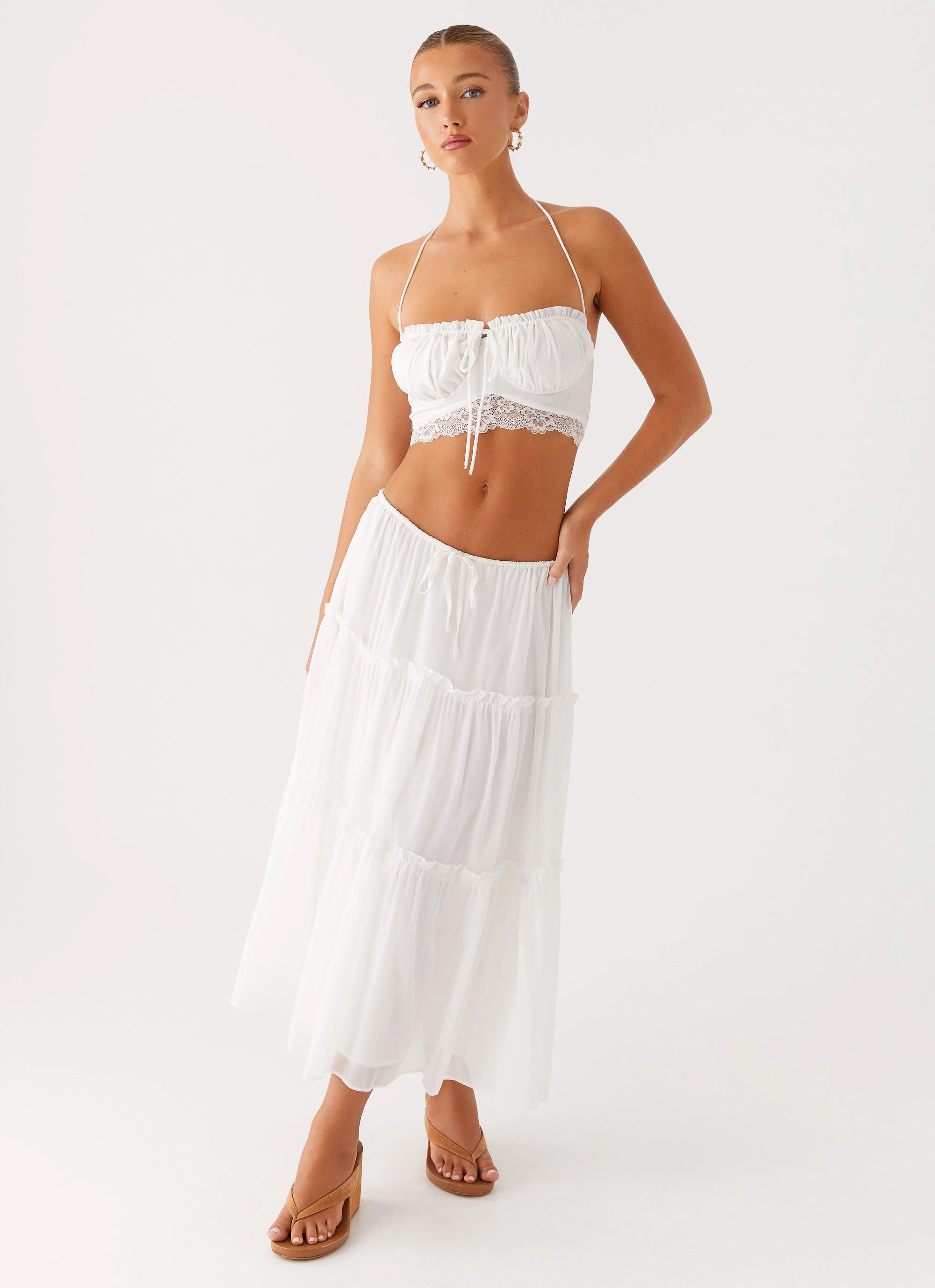 Linen Cotton Mix Evi Midi Skirt - Ivory