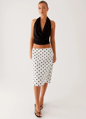 Stylist Pick Evoke Chiffon Midi Skirt - White Polka Dot