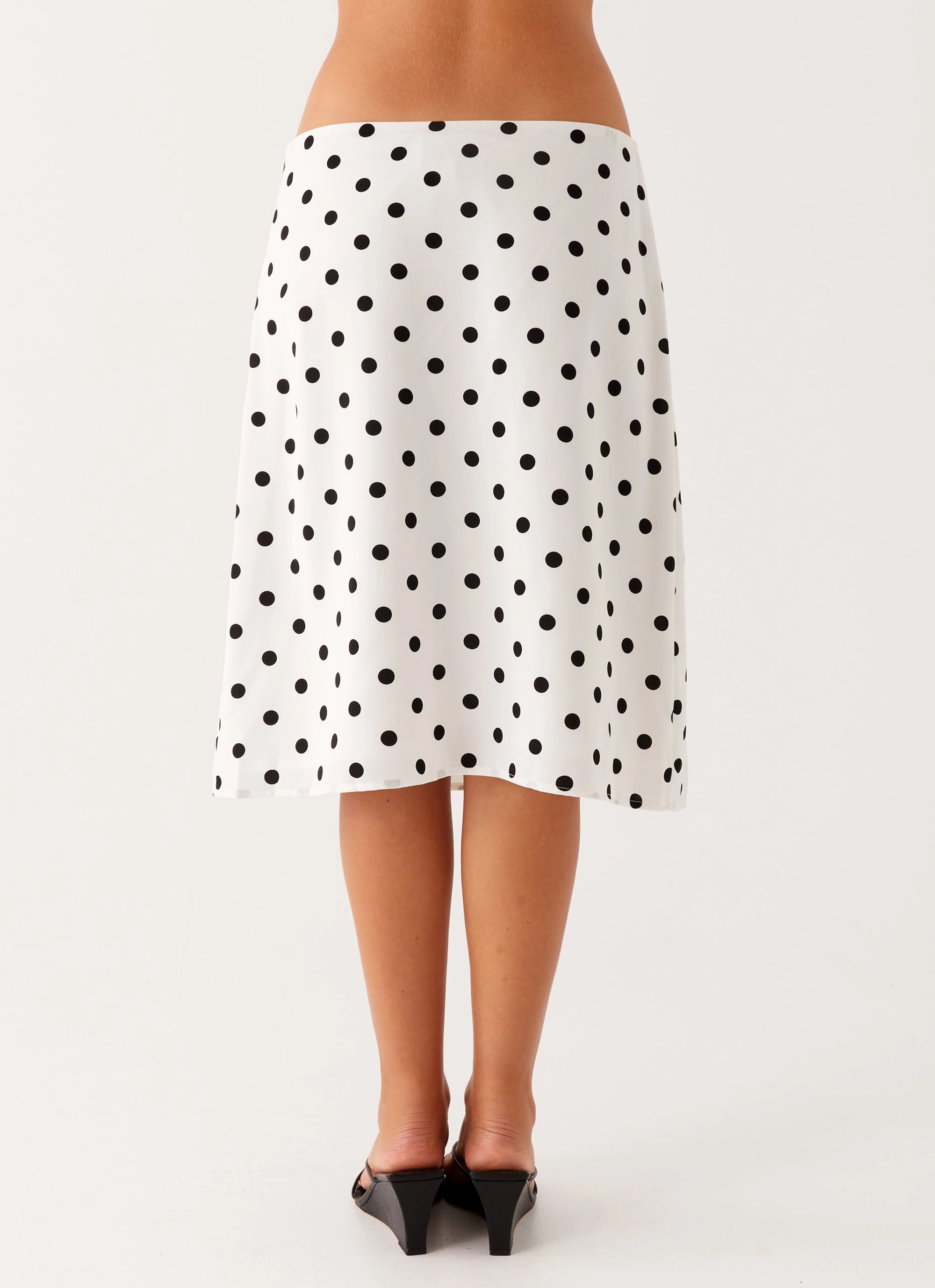 High Density Weave Evoke Chiffon Midi Skirt - White Polka Dot
