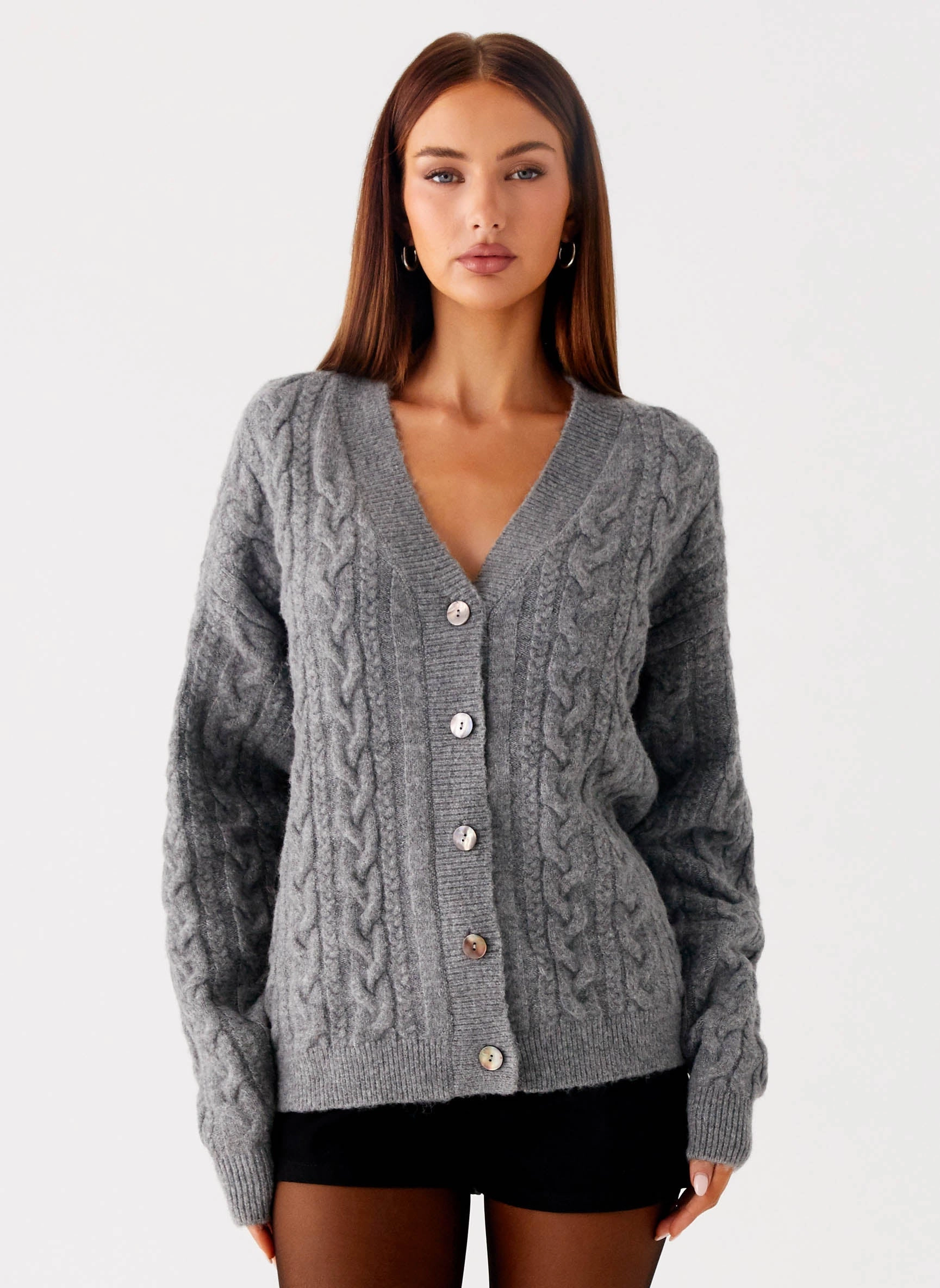 Chic Look Frawley Cable Knit Cardigan - Grey