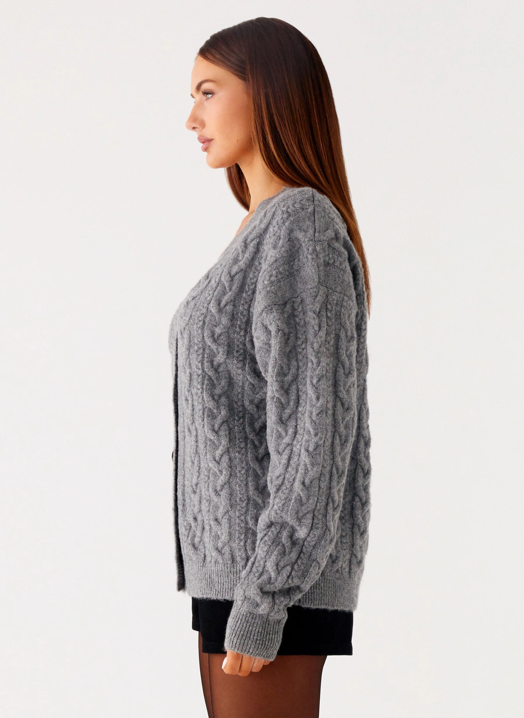 Frawley Cable Knit Cardigan - Grey High Tensile Reinforcement Reflective Zippers