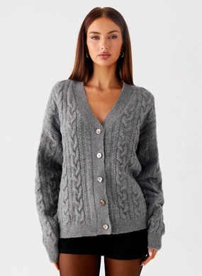 Frawley Cable Knit Cardigan - Grey SnapFastenings