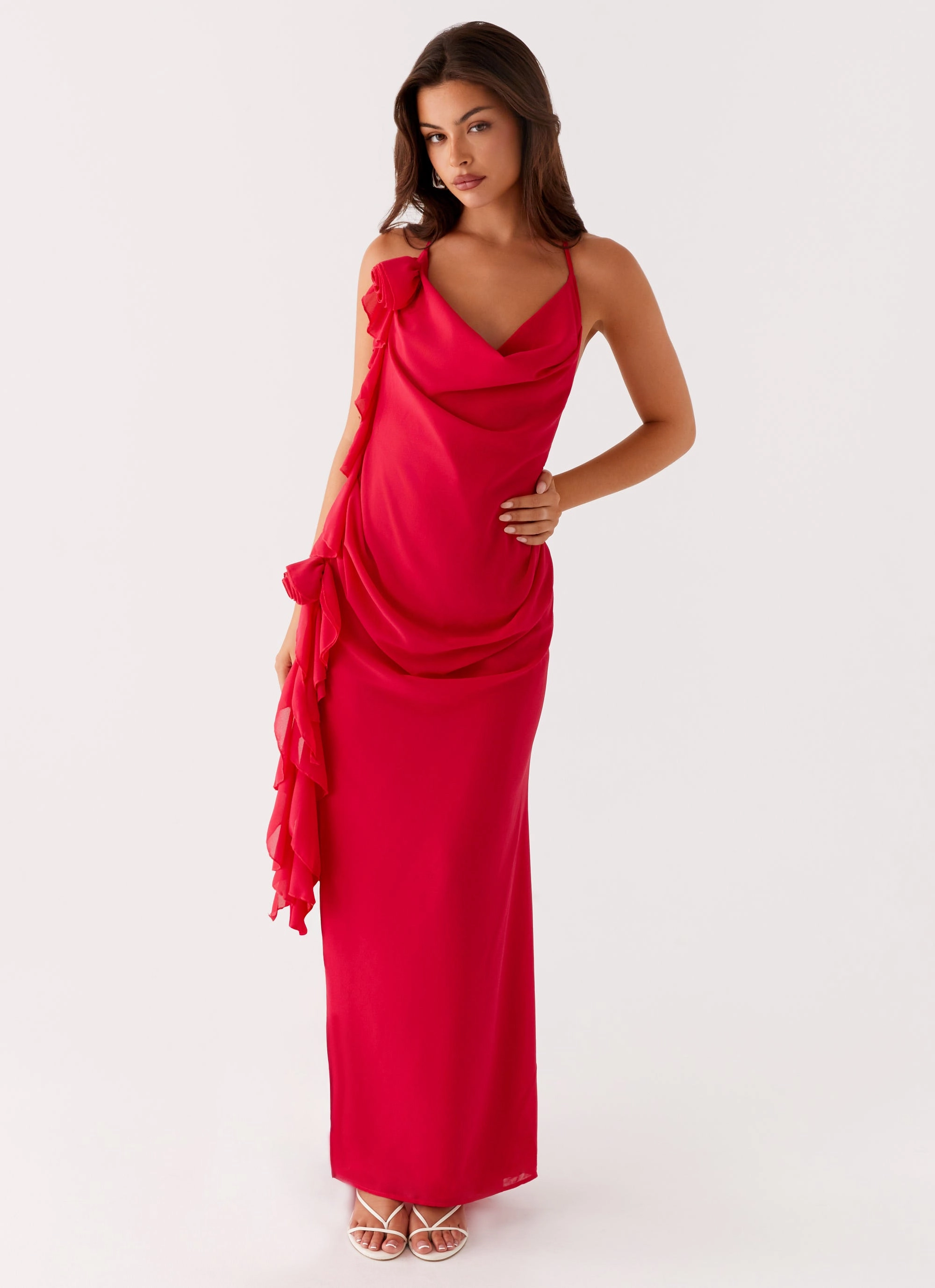 Timeless Waist Fit Diedre Rose Strappy Maxi Dress - Raspberry