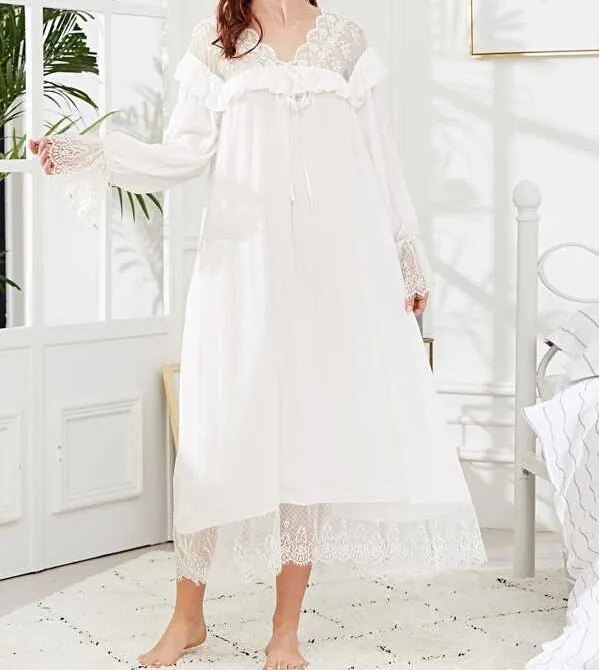 Eyelash Lace Trim Ruffle Nightdress