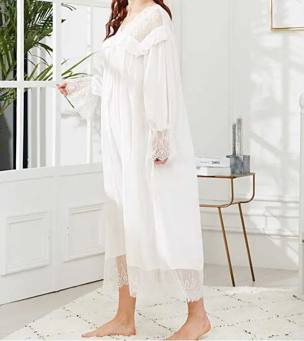 Eyelash Lace Trim Ruffle Nightdress