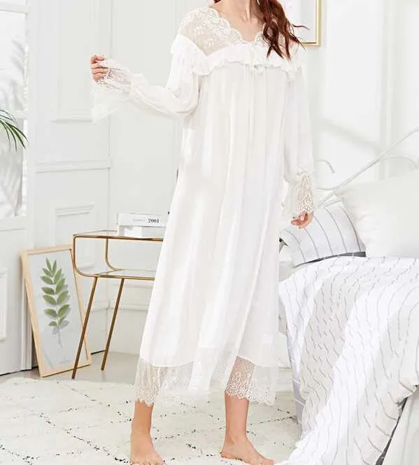 Eyelash Lace Trim Ruffle Nightdress
