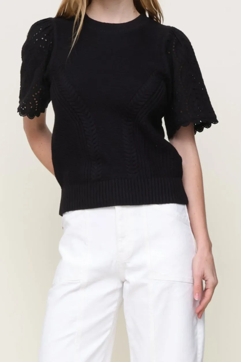 Curved Hemline Adjustable drawstring Eyelet Sleeve Sweater