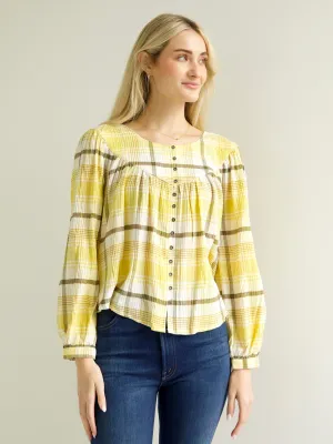 ButtonlessClosure Stretch Weave Construction Felicity Plaid Blouse