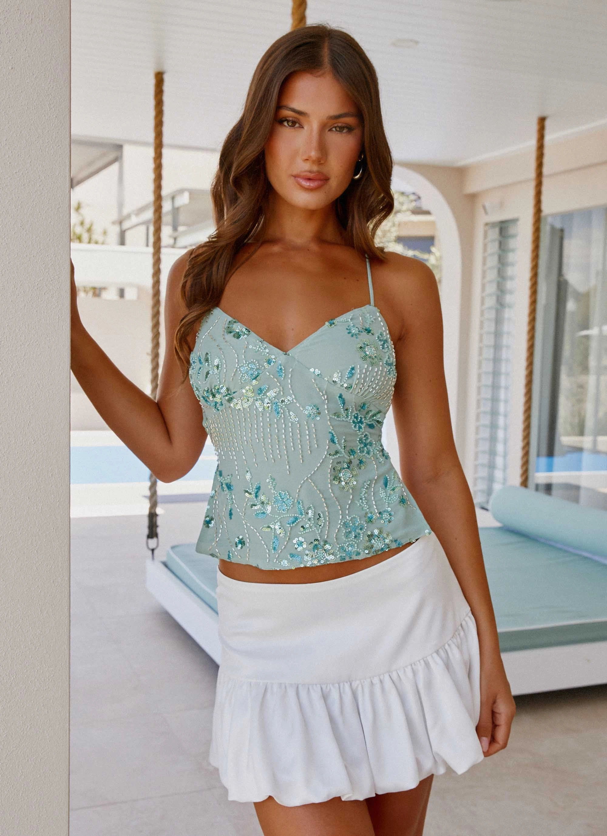 Sweet Thing Bubble Hem Mini Skirt - White Multi Purpose Fabric Twist Front