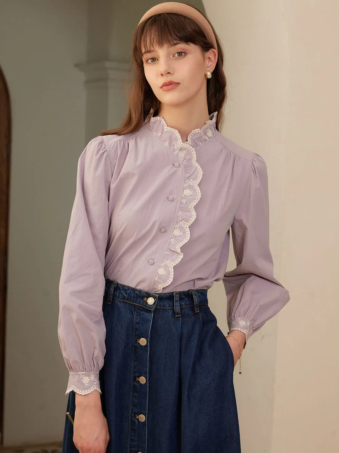 ??Final Sale??Alina Floral Embroidered Blouse Flex Fit Shoulder Construction ZeroWasteProduction