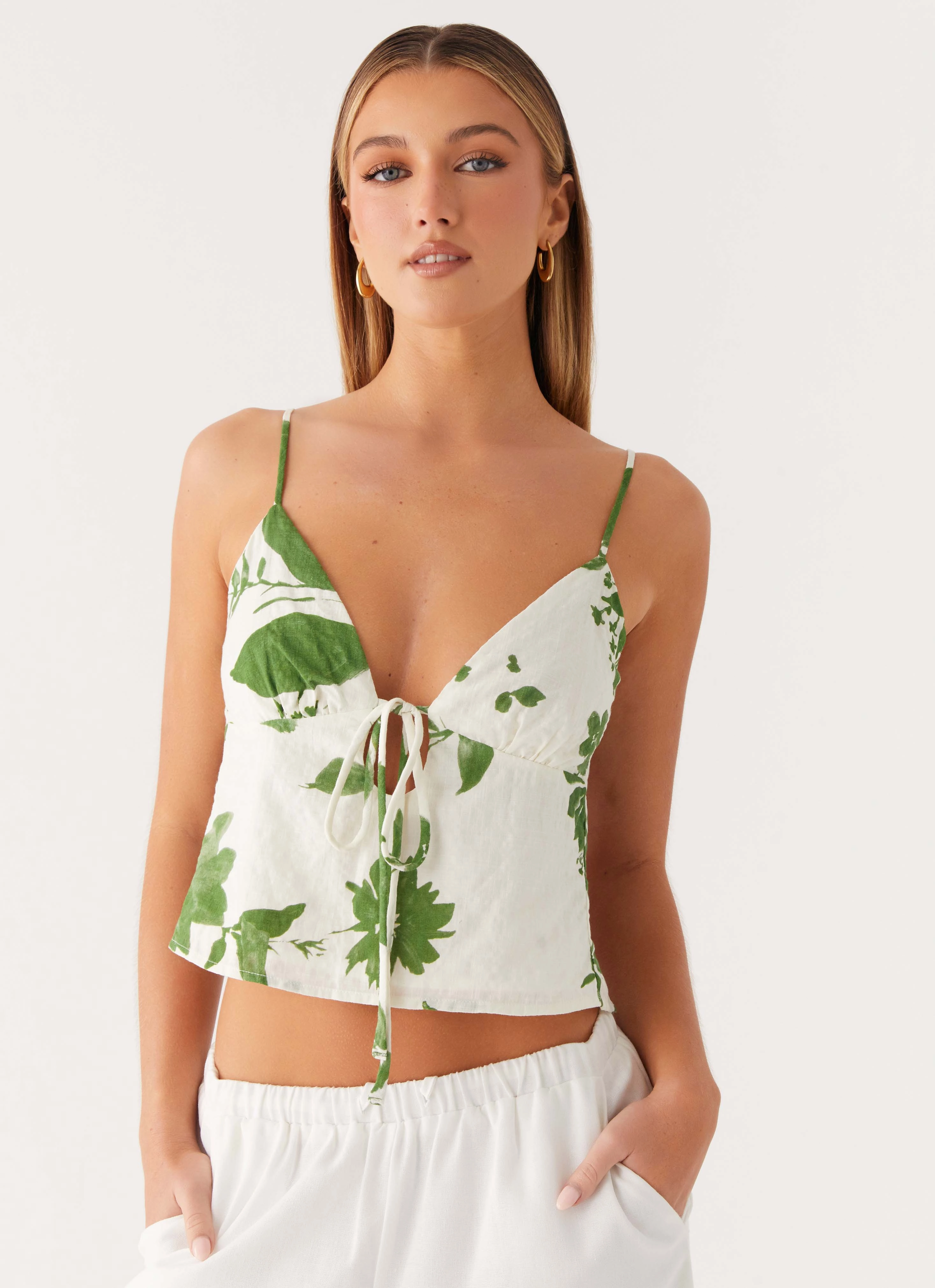 Basic Sweatshirt VentilatedBack Faela Cami Top - Verdant Bloom