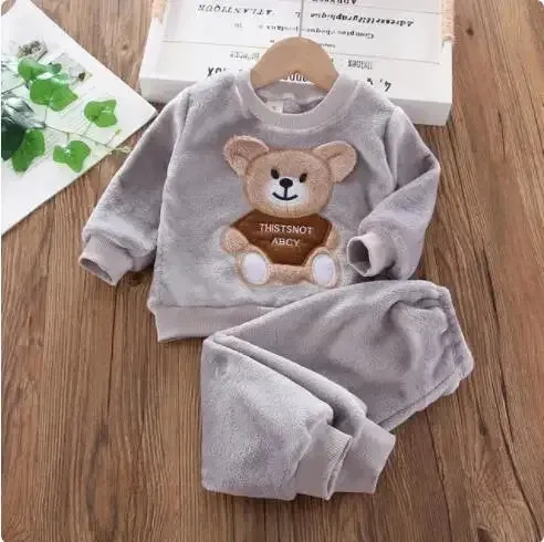 Fall Winter Children Clothing Baby Pajamas Set Thick Flannel Fleece Child Sleepwear 2Pcs Sets Warm Home Suits