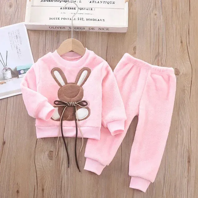 Fall Winter Children Clothing Baby Pajamas Set Thick Flannel Fleece Child Sleepwear 2Pcs Sets Warm Home Suits