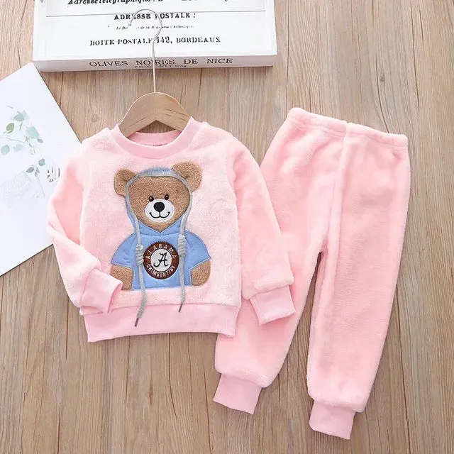 Fall Winter Children Clothing Baby Pajamas Set Thick Flannel Fleece Child Sleepwear 2Pcs Sets Warm Home Suits