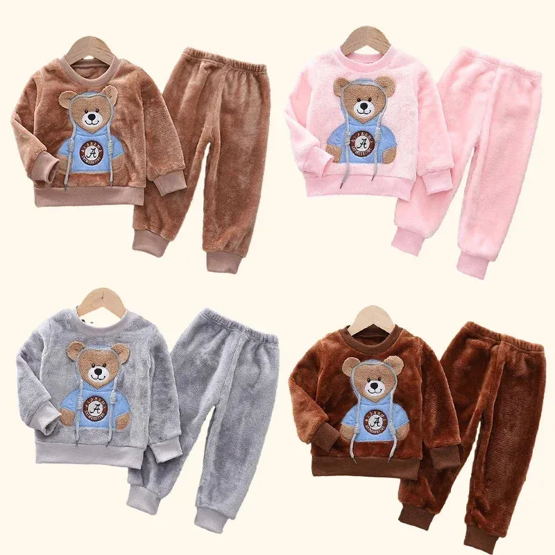 Fall Winter Children Clothing Baby Pajamas Set Thick Flannel Fleece Child Sleepwear 2Pcs Sets Warm Home Suits